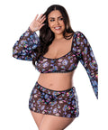 Hazy Dayz Shrooms Crop Top W/Skirt & Thong - Black
