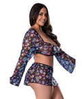 Hazy Dayz Shrooms Crop Top W/Skirt & Thong - Black