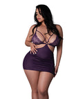 Leather & Lace Stretch Mesh And Lace Chemise W/Thong 2 Pc Set - Plum