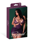 Leather & Lace Stretch Mesh And Lace Chemise W/Thong 2 Pc Set - Plum
