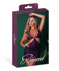 Leather & Lace Stretch Mesh And Lace Chemise W/Thong 2 Pc Set - Plum