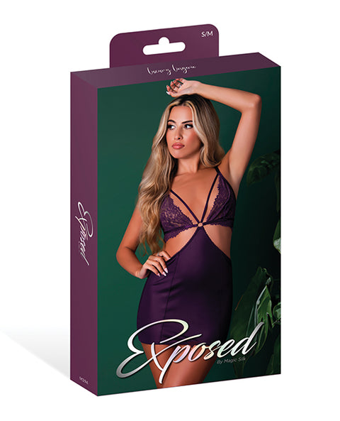 Leather & Lace Stretch Mesh And Lace Chemise W/Thong 2 Pc Set - Plum