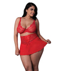 Sugar High Bralette W/Cincher Skirt & Thong 3 Pc Set - Red
