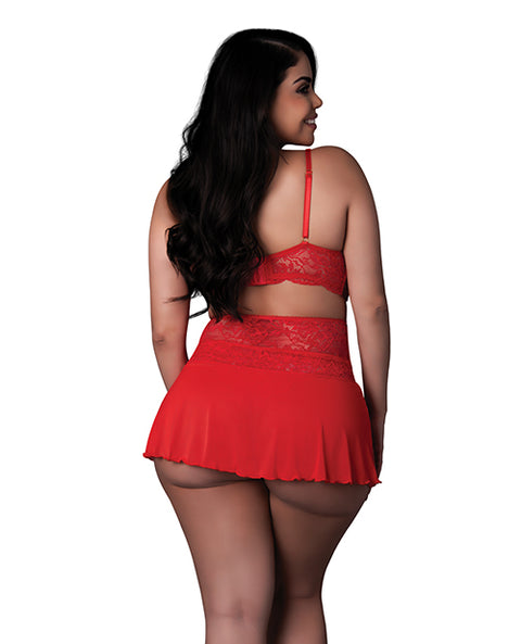 Sugar High Bralette W/Cincher Skirt & Thong 3 Pc Set - Red