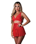Sugar High Bralette W/Cincher Skirt & Thong 3 Pc Set - Red