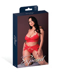 Sugar High Lace Bralette W/Garter Belt & Strappy Panty 3 Pc Set - Red