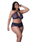 Hazy Dayz Butterfly Blacklight Reflective Halter Top & Short 2 Pc Set - Black Multi