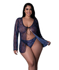 Hazy Dayz Butterfly Blacklight Reflective Tie Front Top & Thong 2 Pc Set - Black Multi