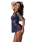 Hazy Dayz Butterfly Blacklight Reactive Halter Top W/Thong & Dress 3 Pc Set - Black Multi