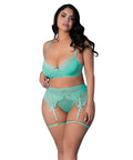 Caribbean Crush Demi Bra W/Thong & Garters 3 Pc Set - Aqua