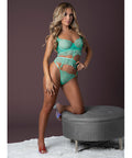 Caribbean Crush Demi Long Line Bra W/Thong & Removable Waist Flounce - Aqua