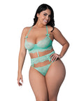 Caribbean Crush Demi Long Line Bra W/Thong & Removable Waist Flounce - Aqua