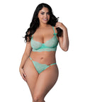 Caribbean Crush Demi Long Line Bra W/Thong & Removable Waist Flounce - Aqua