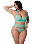Caribbean Crush Demi Long Line Bra W/Thong & Removable Waist Flounce - Aqua