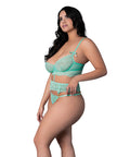 Caribbean Crush Demi Long Line Bra W/Thong & Removable Waist Flounce - Aqua