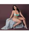 Caribbean Crush Demi Long Line Bra W/Thong & Removable Waist Flounce - Aqua