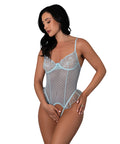 Blue Sky Ruffled Crotchless Teddy - Light Blue