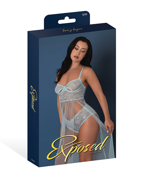 Blue Sky Long Chemise & Boy Short Panty - Light Blue