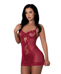 Black Cherry Demi Cup Chemise & Thong Set - Red