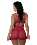 Black Cherry Demi Cup Chemise & Thong Set - Red