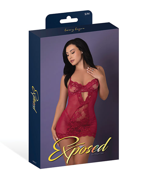 Black Cherry Demi Cup Chemise & Thong Set - Red
