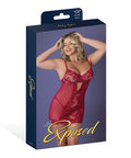 Black Cherry Demi Cup Chemise & Thong Set - Red