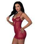 Black Cherry Demi Cup Chemise & Thong Set - Red