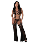 Black Cherry Plunge Top W/Removable Chaps & Cheeky Panty Set - Black