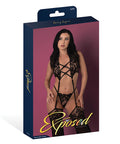 Black Cherry Plunge Top W/Removable Chaps & Cheeky Panty Set - Black