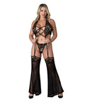 Black Cherry Plunge Top W/Removable Chaps & Cheeky Panty Set - Black