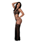 Black Cherry Plunge Top W/Removable Chaps & Cheeky Panty Set - Black