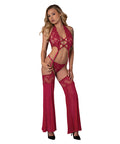 Black Cherry Plunge Top W/Removable Chaps & Cheeky Panty Set - Red
