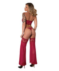Black Cherry Plunge Top W/Removable Chaps & Cheeky Panty Set - Red