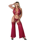 Black Cherry Plunge Top W/Removable Chaps & Cheeky Panty Set - Red