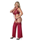 Black Cherry Plunge Top W/Removable Chaps & Cheeky Panty Set - Red