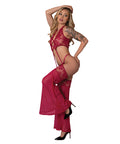 Black Cherry Plunge Top W/Removable Chaps & Cheeky Panty Set - Red