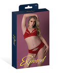 Rush Lace & Mesh Bra & Panty 2 Pc Set - Red