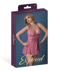 Wisteria Mist Mesh Halter Teddy W/Lace Up Details - Pink