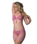 Wisteria Mist Bralette & Panty W/Removable Garters - Pink