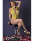 Daffodil Dreams Lace & Mesh Teddy W/Snap Crotch - Yellow