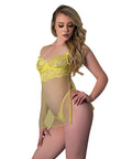Daffodil Dreams Lace & Mesh Baby Doll W/G-String - Yellow