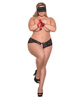 Love & Bondage Split Back Lace Booty Short, Blindfold & Wrist Ties Black