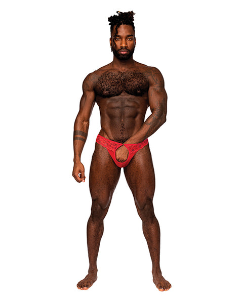 Sassy Lace Open Ring Thong Red