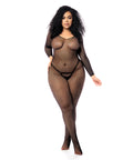 Long Sleeved All Over Fishnet Body Stocking Black