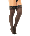 Sheer Thigh High W/Stay Up Silicone Lace Top Black