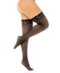 Sheer Thigh High W/Stay Up Silicone Lace Top Black
