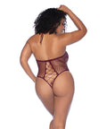 Floral Convertible Top Fishnet Bodysuit - Burgundy