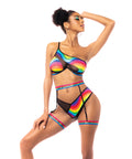 Pride One Shoulder Top, Garter Belt & Panty Black Prints