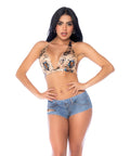 Bohemian Mystique Halter Top W/Booty Short Panty 2 Pc Set - Multi-Color