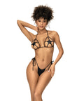 Star Dancer Wet Look Top W/Matte Side Tie Thong 2 Pc Set - Black